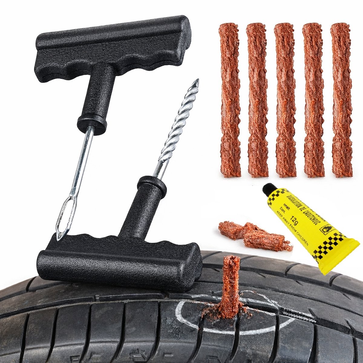 Bandenreparatieset Auto – Complete Autoband Reparatie Set – Prop Reparatie Set voor Lekke Band – Compact & Gebruiksvriendelijk