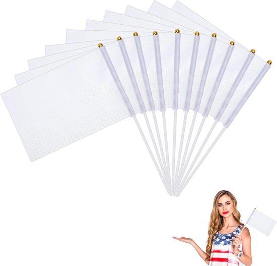 Witte vlaggen met zwengel voor sportevenementen en Memorial Day, 10 stuks, 14 x 21 cm