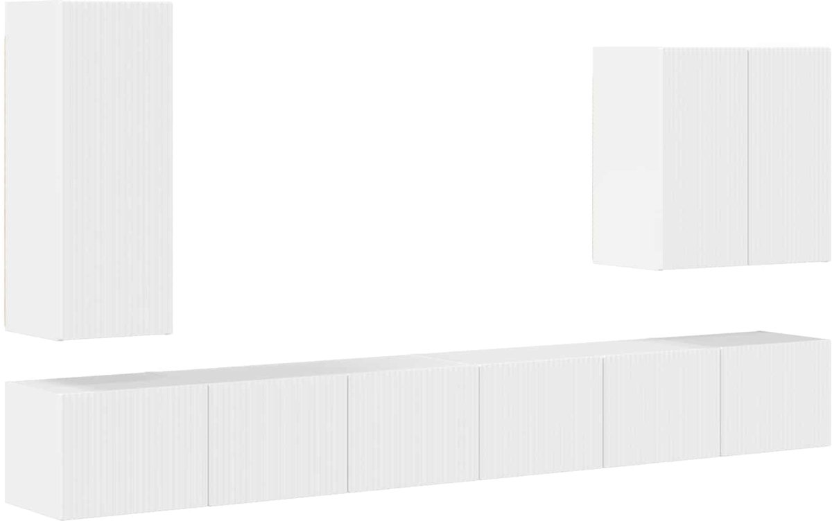 vidaXL - Tv - Wandkast - Set - Wandgemonteerd - 6 - pcs - Hoogglans - wit