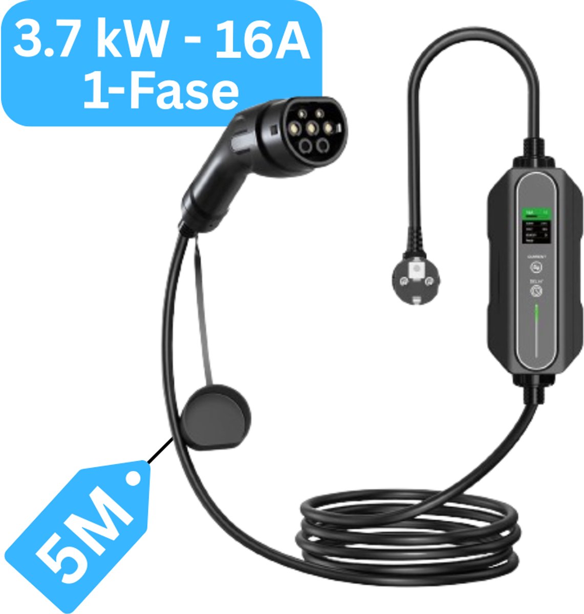 Mobiele Thuislader Type 2 - 5m Kabel - Waterdicht - 2 Jaar Garantie