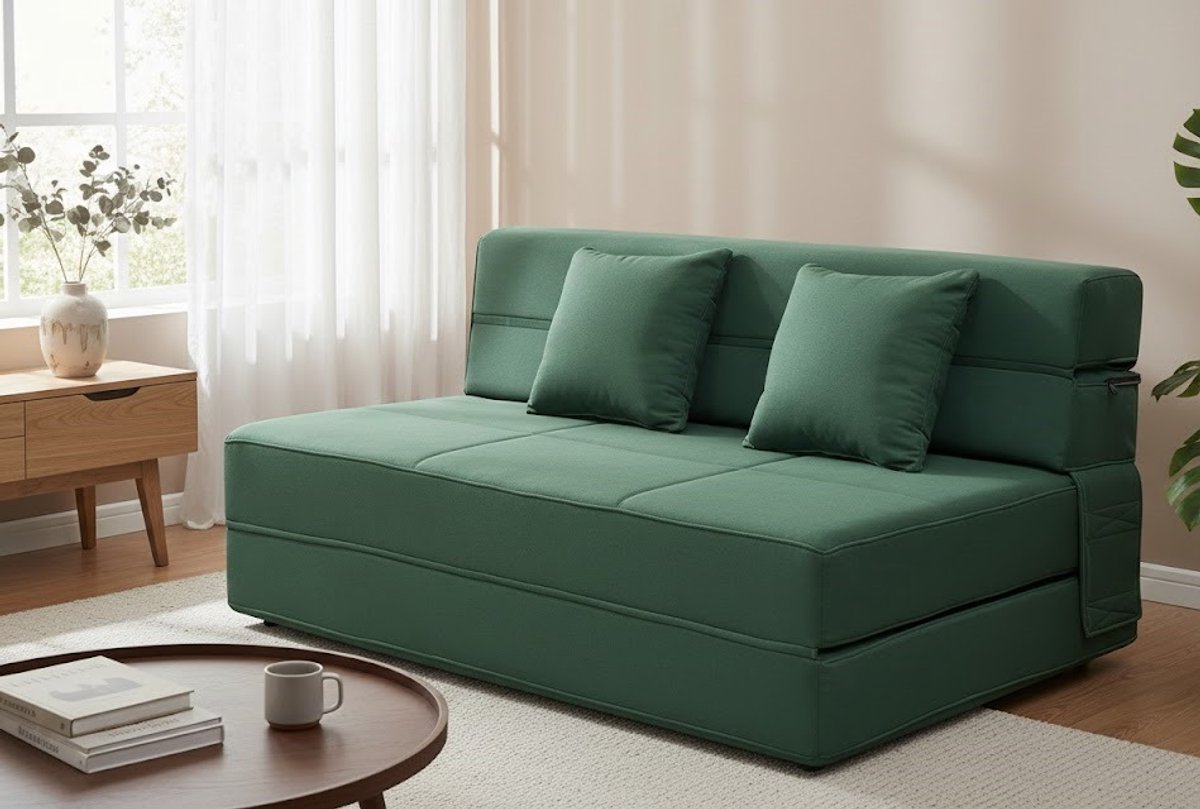 Luxe Tweepersoons Slaapbank met Traagschuim | Donkergroen | Futonbank, Inklapbaar & Multifunctioneel | Perfect voor Woonkamer, Logeerkamer, Studentenkamer House&Garden