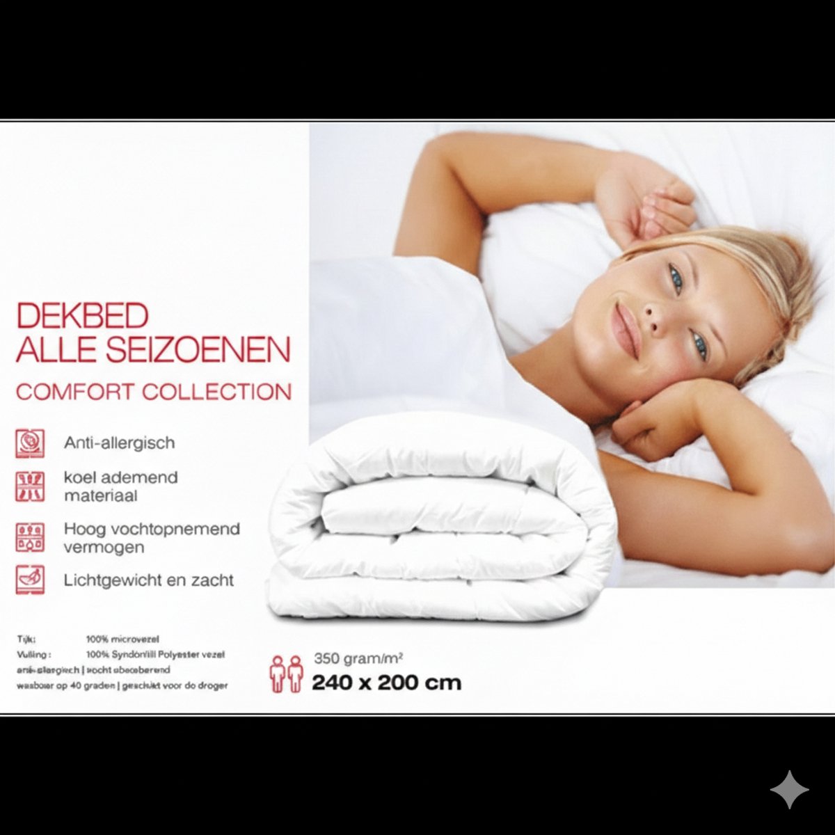 4-Seizoenen Dekbed - 240x200 cm - Anti-Allergisch - Microvezel - Ademend & Vochtregulerend - Wit