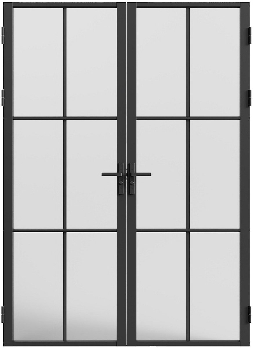 Vente-unique Omkeerbare dubbele deur in aluminium en mat glas - 2 x H204 x B83 cm - Zwart - SEROTO