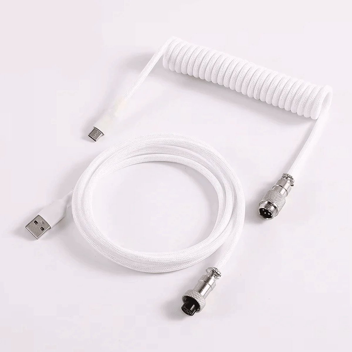 Coiled Cable Wit - USB-C Naar USB-A - Mechanisch Toetsenbord Kabel met Metalen Aviator Connector