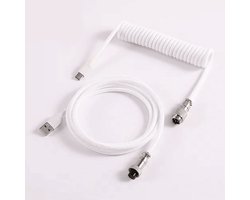 Coiled Cable Wit - USB-C Naar USB-A - Mechanisch Toetsenbord Kabel met Metalen Aviator Connector