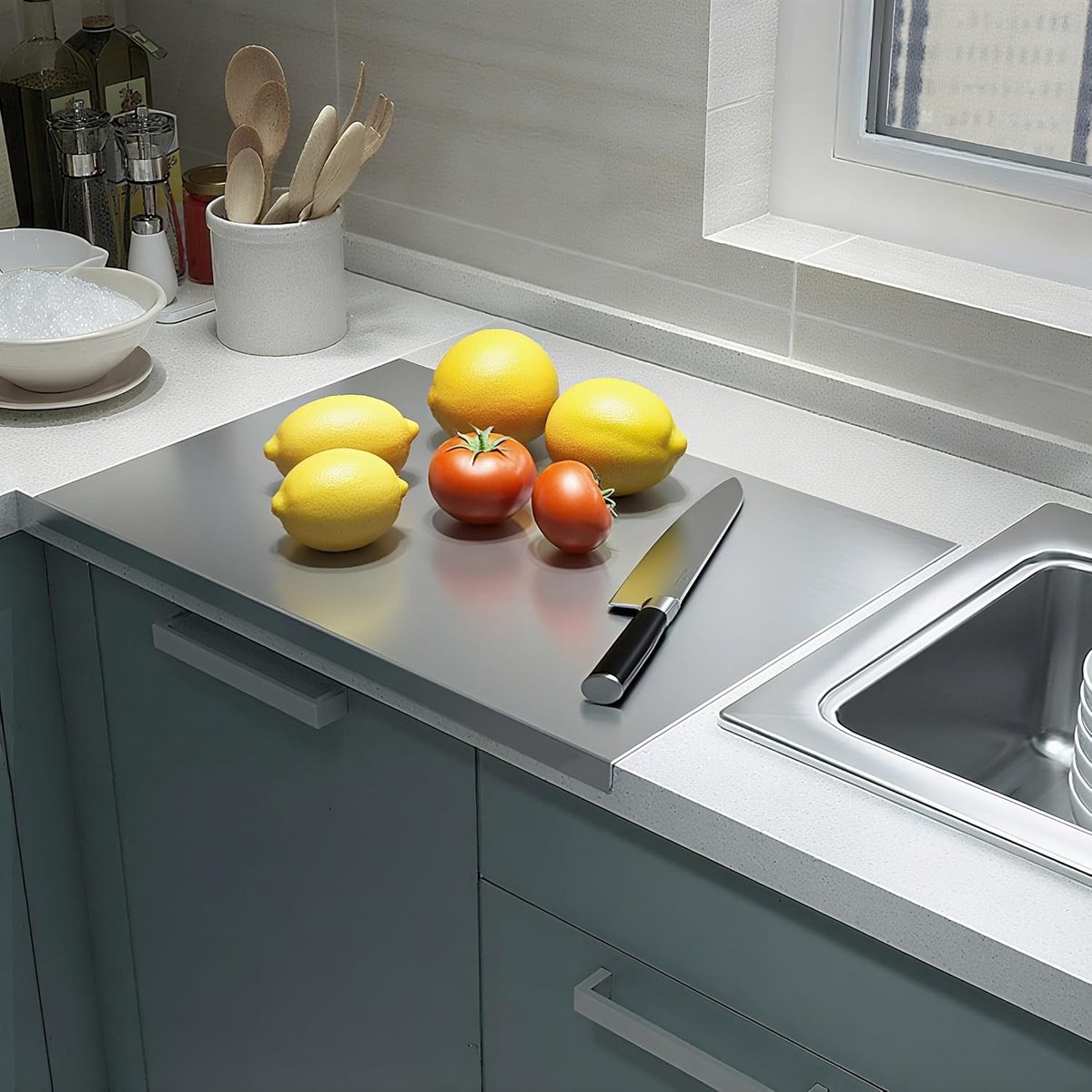 Titanium Snijplank Roestvrij Staal 40x30cm Keuken Knetbord met Rand