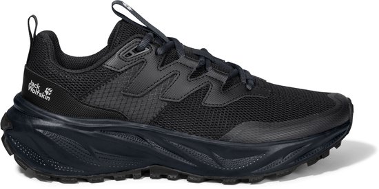 Chaussure de randonnée Jack Wolfskin noire sur fond noir.