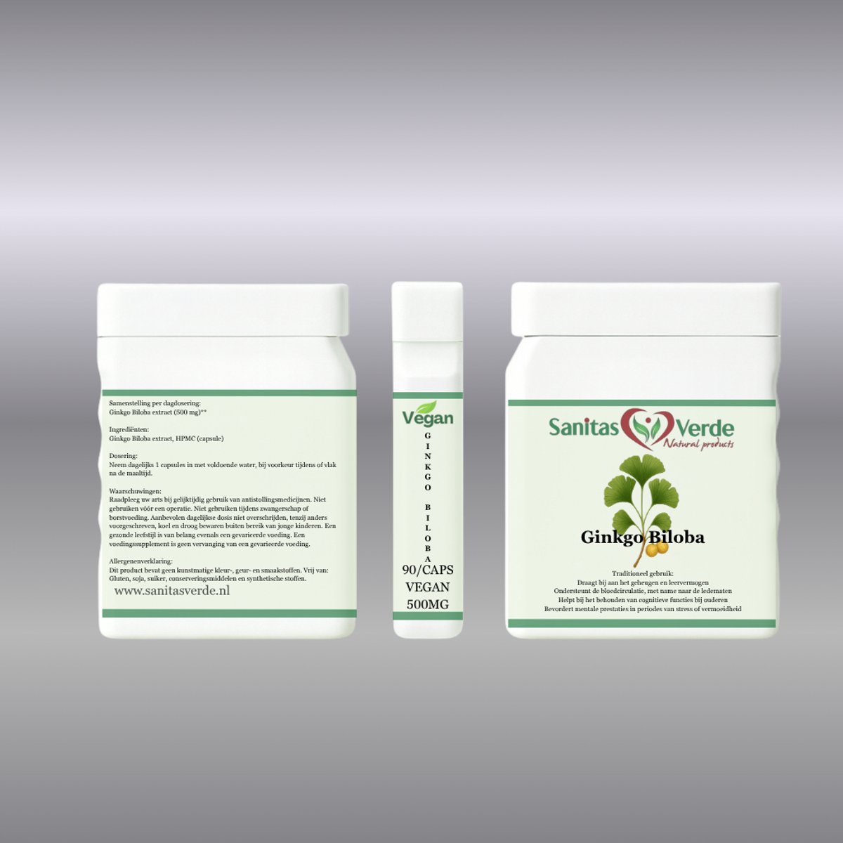 Sanitas Verde Ginkgo Biloba Extract 500 mg Geheugen Doorbloeding 90 Vegan Capsules