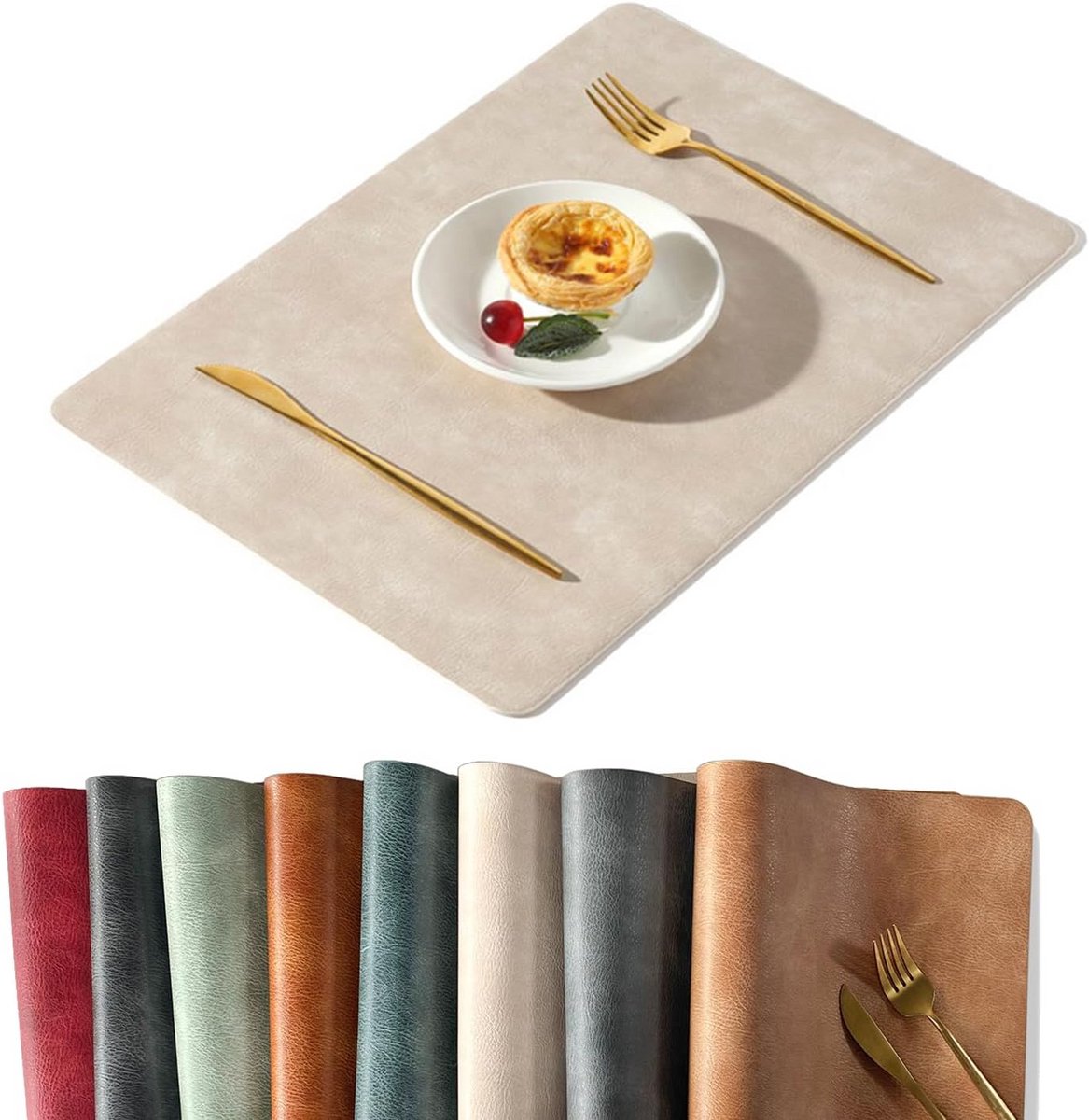 Set van 8 PU Leer Placemats met Koeienhuid Patroon, Hittebestendig en Waterdicht