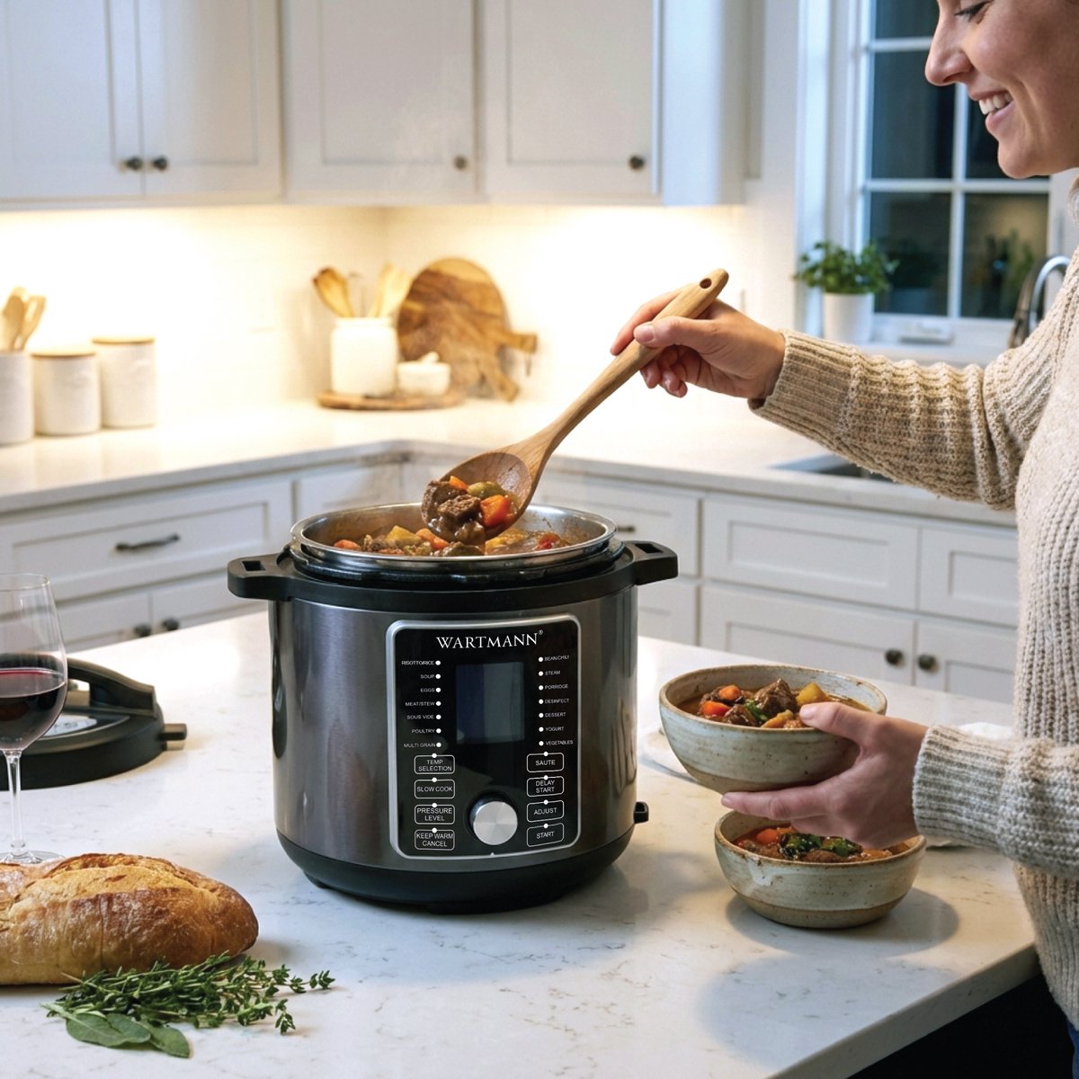 Wartmann Multicooker - SlowWartmann Multicooker - Slowcooker - Rijst Koker - Snelkookpan - Sous Vide - BPA en PFAS Vrij - 6 liter - RVS Binnenpan - Duurzaam - Energiezuinig - Vaatwasserbestendig - 16 in 1 - Veilig – foto 5