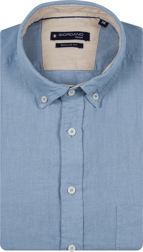 Giordano – Ivy – Heren Overhemd – Button Down – Gwassen Linnen Overhemd - Blauw – 617009-64