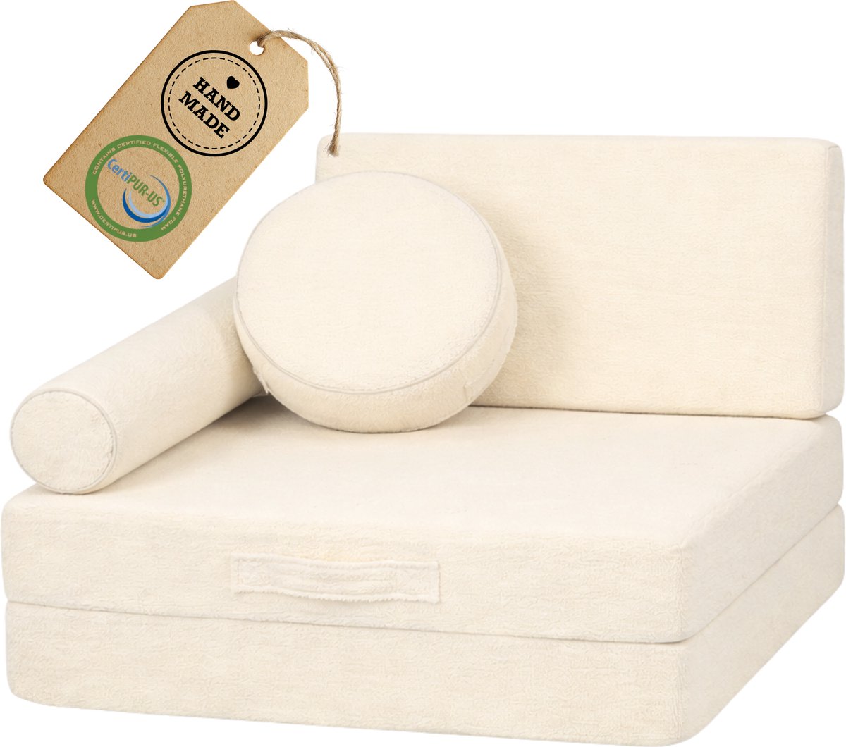 Flumi Kinderfauteuil - Modulaire Speelfauteuil - Montessori Schuim - Multifunctioneel - Bouclé teddy stof in Crème kleur