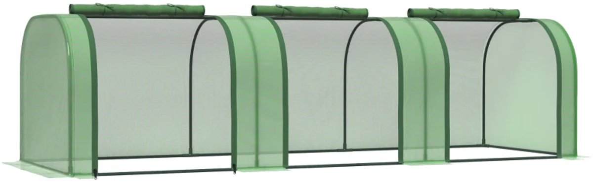 Foliekas - Broeikas met Folie - Tunnelkas - Kas - met 3 Roldeuren- Stalen Frame - Tuin/Kas - Kweektunnel - Kweekkas - Kastunnel - Groentekas - Plant- en Oppotruimte - 295 x 100 x 80 cm - Groen