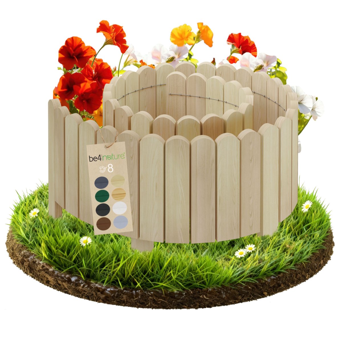 be4nature Flexibele Rolboarder hout 200 x 40 cm Donkergroen Geïmpregneerde Borderrand tuin van dennenhout Tuinafscheiding Gazonafscheiding Borderrand