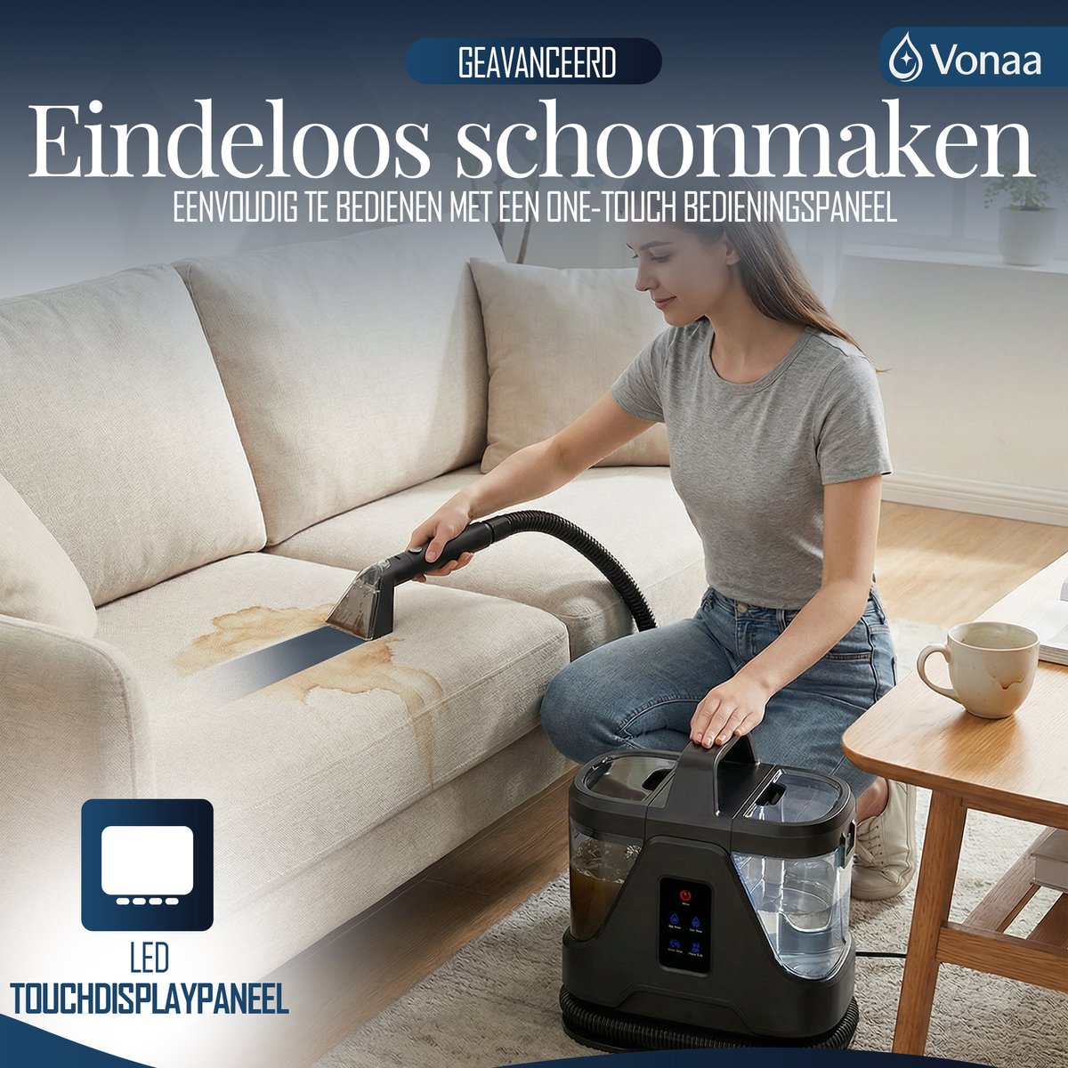 VONAA® Stoomreiniger PRO 6 in 1 - Met 100°C Stoom - Met 10M Kabel - Tapijtreiniger 1700W – Krachtige Nat- & Droog Tapijtreiniger – Voor Bank, Auto & Meubels — cadeau in Cadeau-ideeën - foto 4