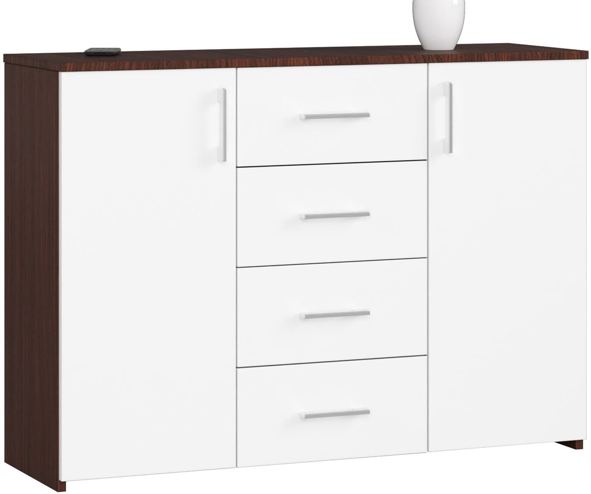 Ladekast K45 met 4 Lades en 2 Deuren / AKORD Furniture Factory / Venge - Wit / 110 x 80 x 35 cm