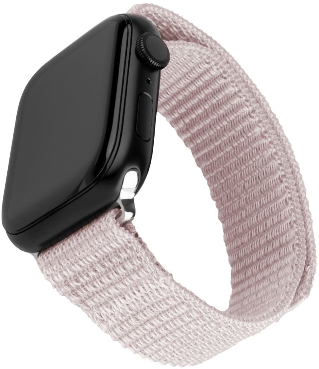 FIXED Nylon Sport Band voor Apple Watch 42/44/45/46mm – Ademend Nylon – Klittenbandsluiting – Rosé Goud