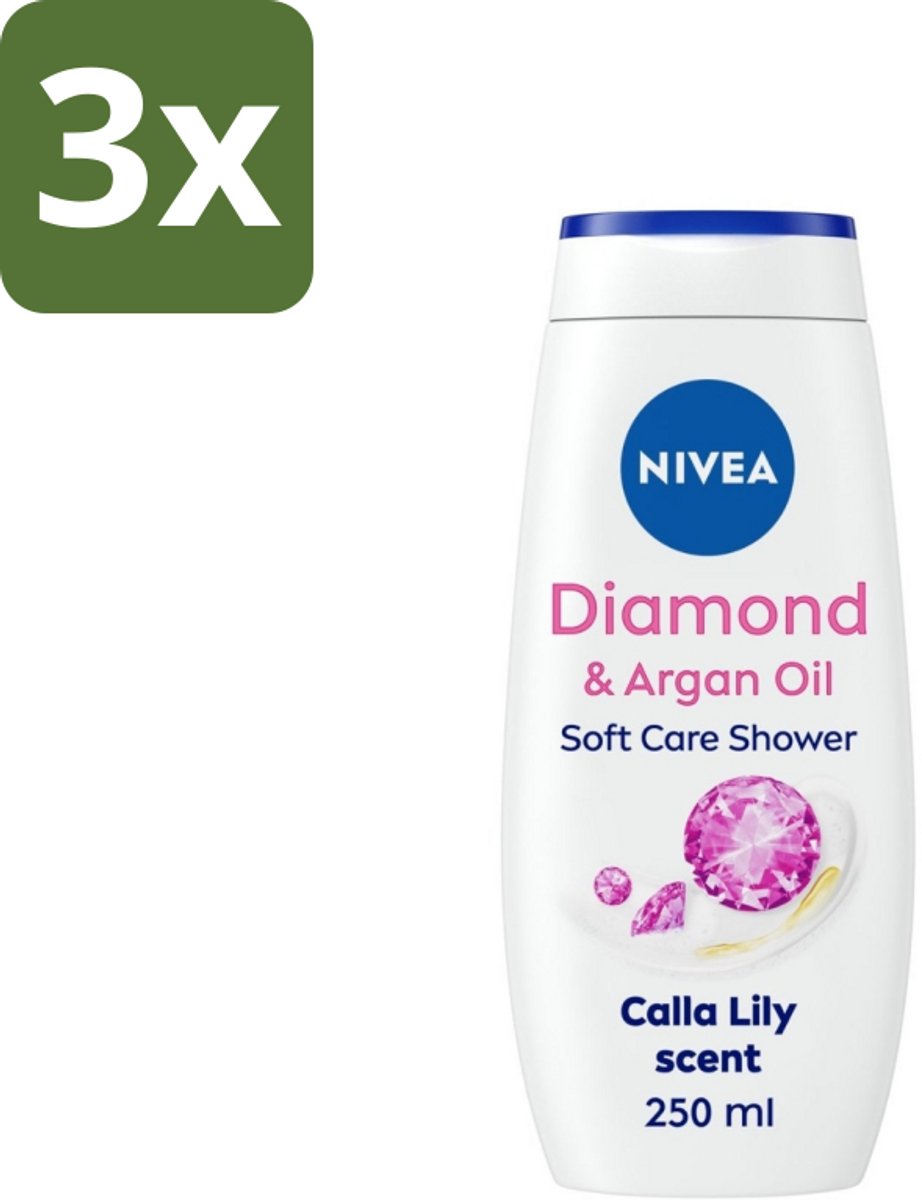 3 x Nivea - Diamond Touch Douchegel - Sensuele Leliegeur - 250 ml - Douchegel - Diamantpoeder - Witte Aronskelk - Hydratatie - Luxe Douchegel