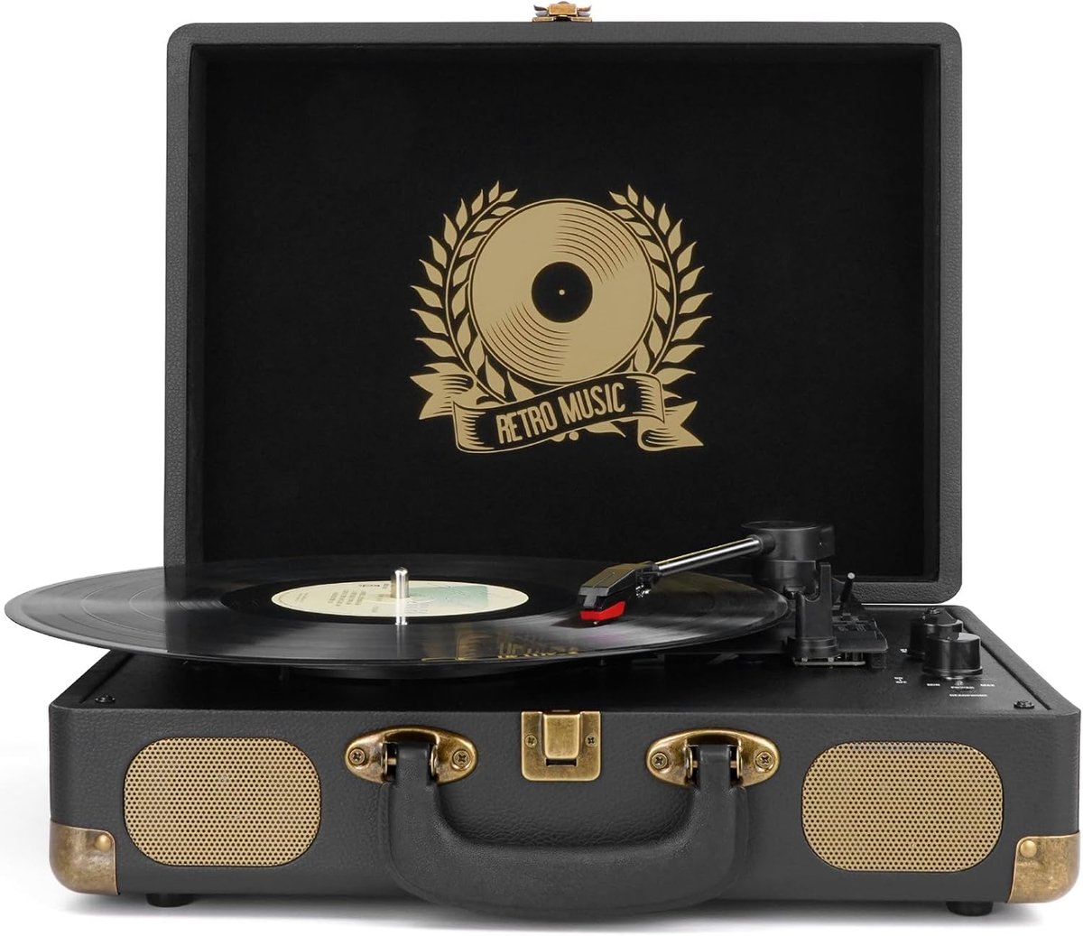 Bluetooth Platenspeler met Ingebouwde Speakers – Vintage Vinyl Draaitafel met USB Digitalisatie – 3-Snelheden 33/45/78 RPM – RCA & AUX – Retro Design