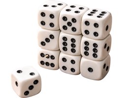 Eddy Toys Dobbelstenen 10 Stuks - Zeszijdige Dobbelstenen - Wit met Zwarte Stippen - Set voor Bordsp