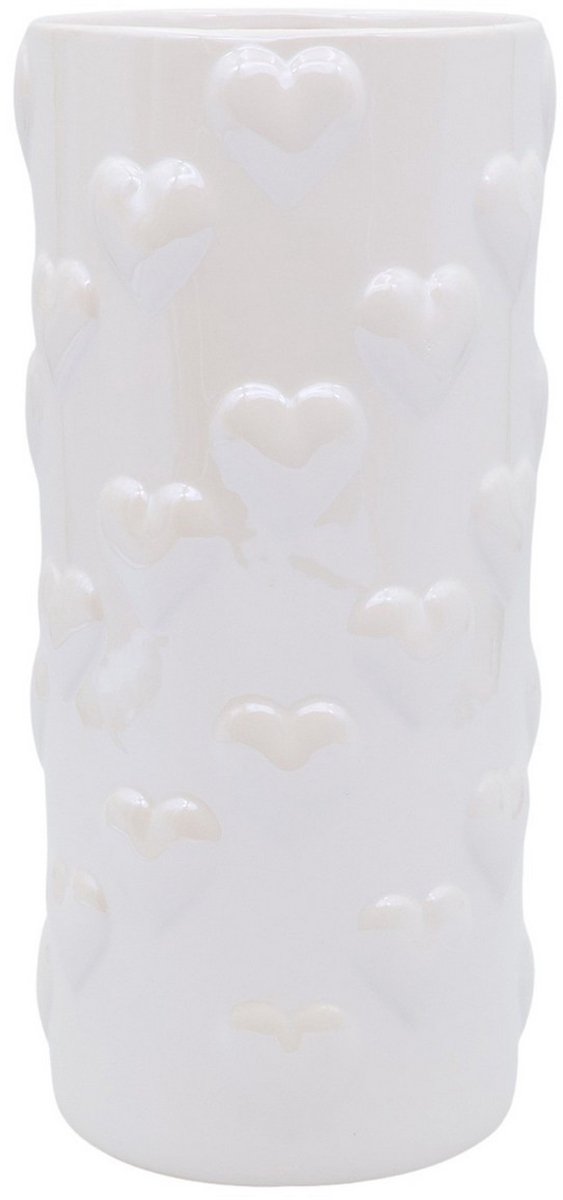 Vaas Liebes Parelmoer Finish Wit Medium - vaas met hartjes wit D12 H26.5