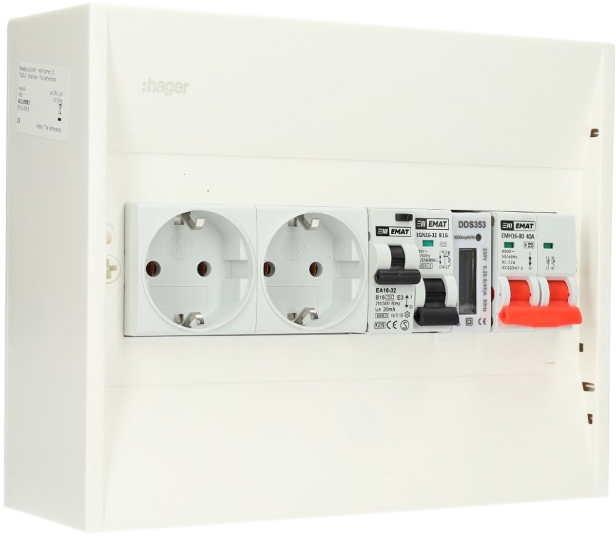 EMAT PV-verdeler B16 groep met B16 alamat, 2x WCD, hoofdschakelaar en kWh meter (PV0012)