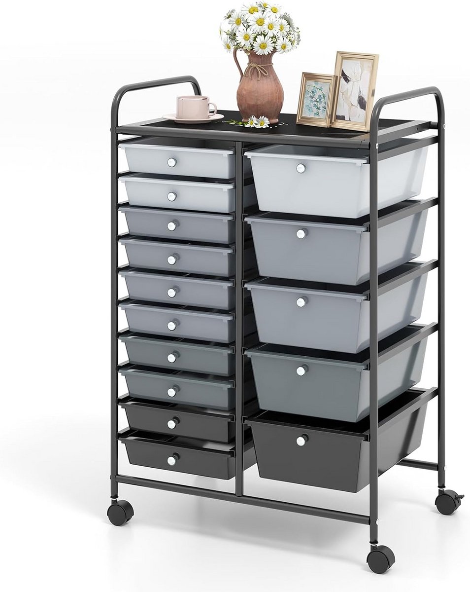 Stapelbare Trolley met 15 Laden en Vergrendelbare Wielen - Diverse Ruimtes