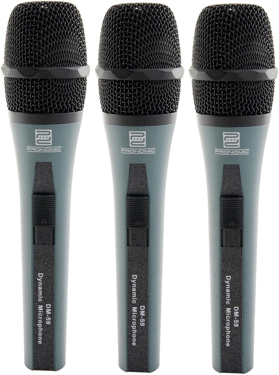Set van 3 Dynamische Vocal Microfoons met Klem, Kabel en Koffer