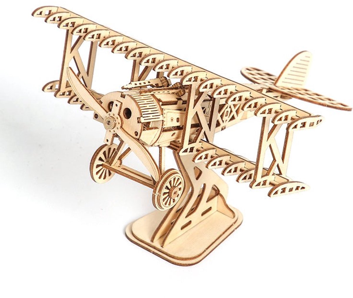 Dubbeldekker vliegtuig - 3D Puzzel met Handleiding - DIY - Miniatuur Modelbouw Hout Kinderen en Volwassenen - Houten bouwpakket - Assemblr