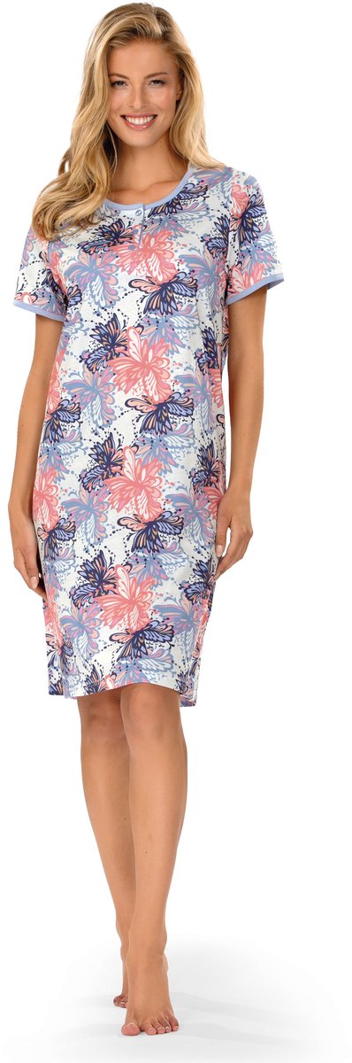 Ascafa Nachthemd 'Retro Feeling' - Dames Nachtmode - Korte Mouw - Blauw - Maat 50