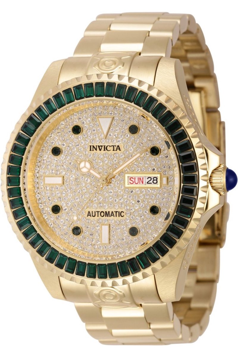 Invicta Pro Diver 45660 Heren Horloge - Waterdicht - Analoog - Automatisch Uurwerk - Roestvrij Staal met gouden Wijzerplaat - 47mm