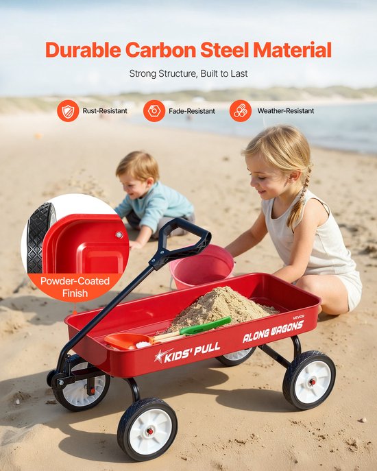 VEVOR Bolderwagen voor Kinderen Vanaf 18 Maanden, 1010x480x360 MM, Transportwagen met Een Laadvermogen Tot 80 KG, Handkar met Handvat, Ideaal Als Verjaardagscadeau voor Tuinieren, Strand en Kamperen, Rood van Merkloos — afbeelding 3