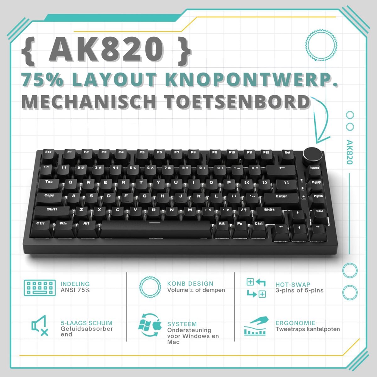 VH Supplies® Mechanical Keyboard - Mechanisch Toetsenbord - Gaming Keyboard - 75% - USB-C thumbnail 2