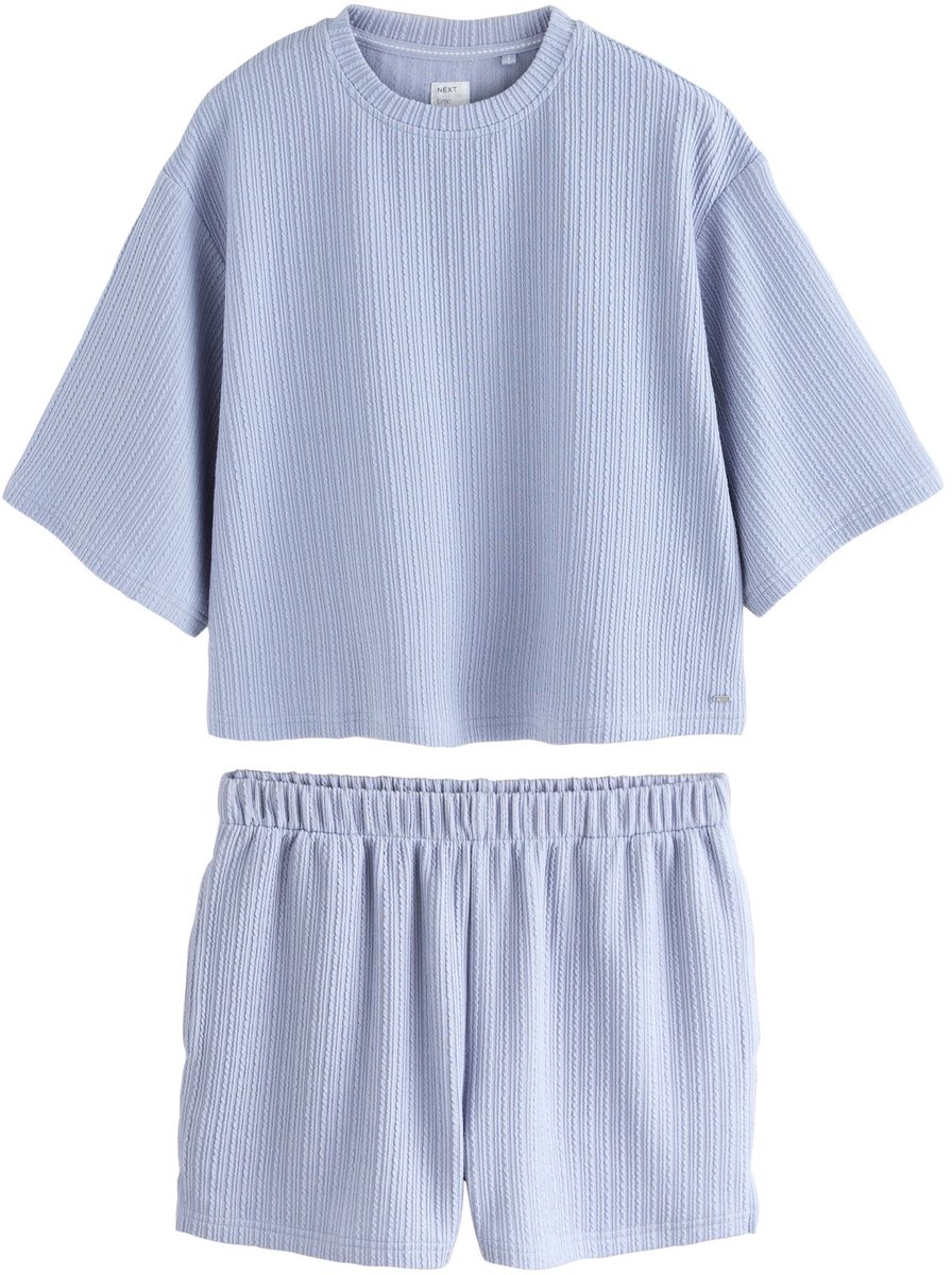 Next - Dames - Kort pyjama met textuur - Blauw