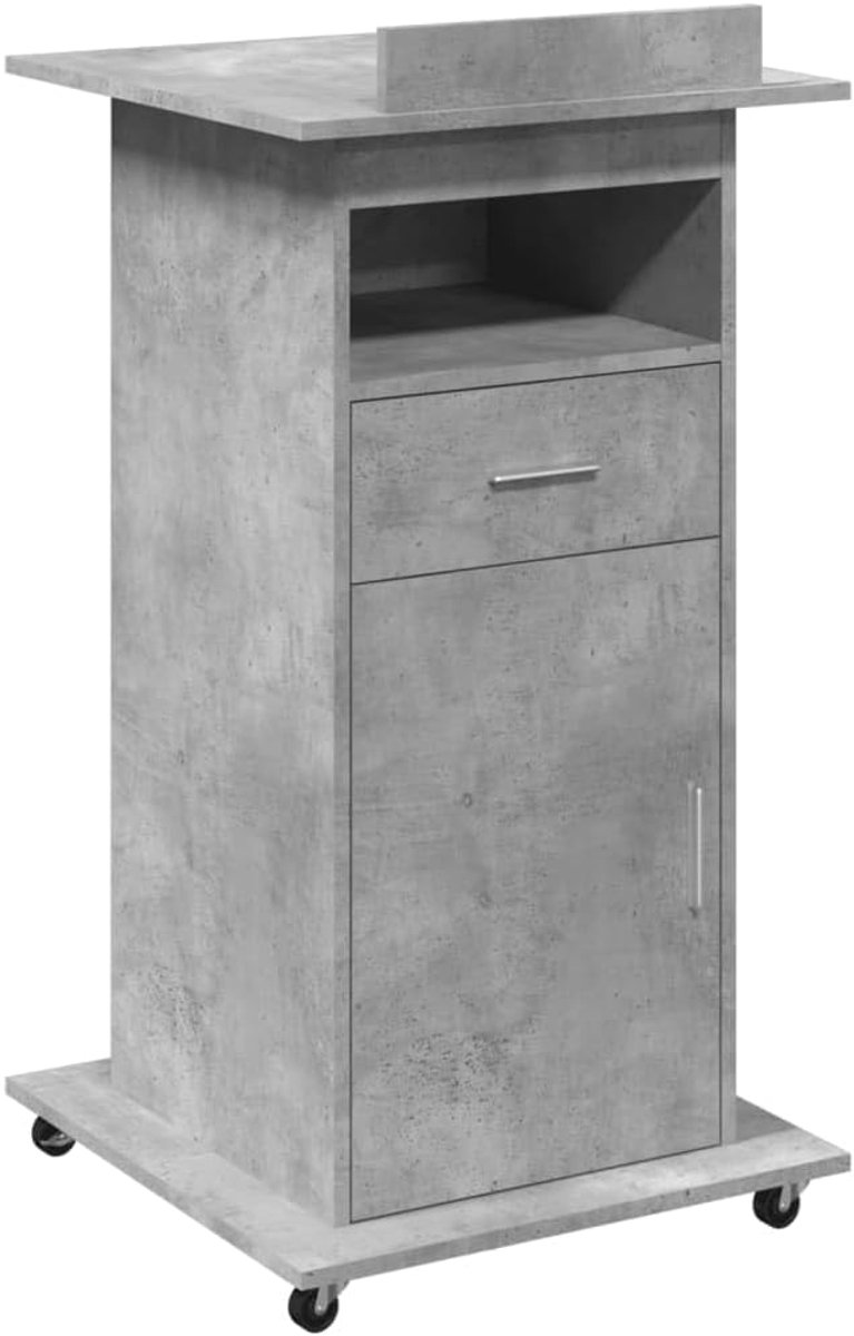Lessenaar Met Wielen - Presentatie Meubel - Presenteren En Lesgeven - Met Geïntegreerde Lade - 55x55x107 cm - Betongrijs