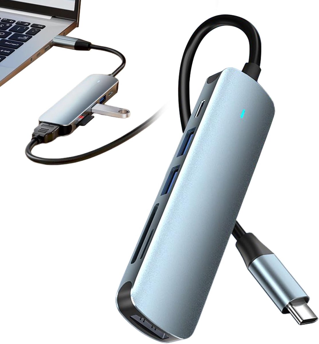 USB C Hub - Multipoort Adapter - Zakelijke Presentaties - 6-in-1 Datastation - 10.8 cm Lengte