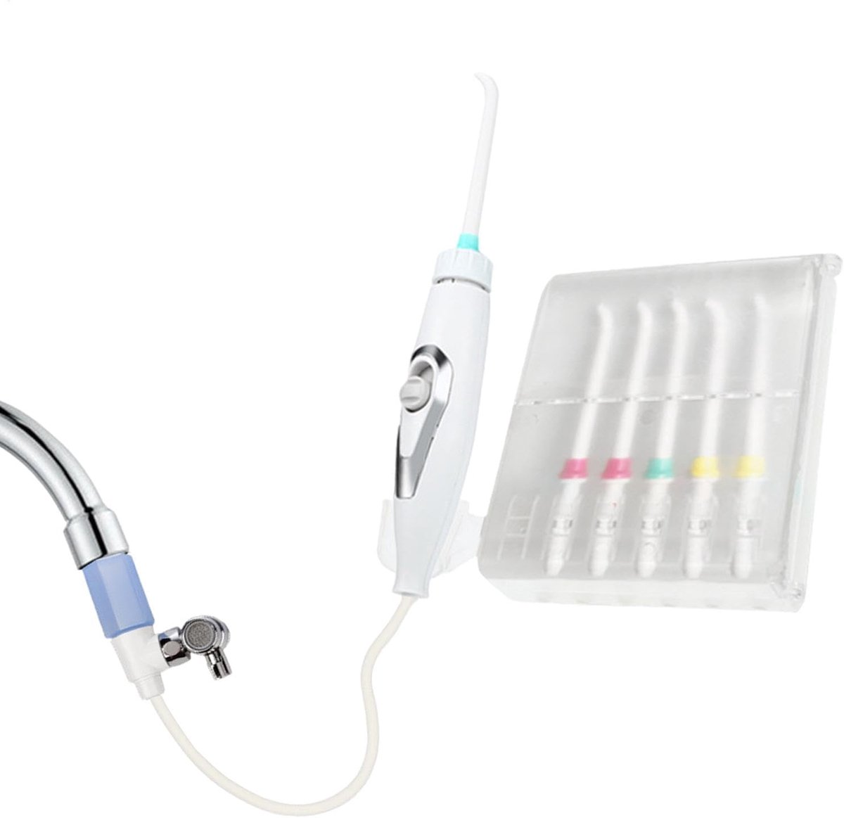 Kraan Waterflosser - Monddouche Set - Dagelijkse Mondreiniging - Aangedreven door Kraanwater - 6 Mondstukken