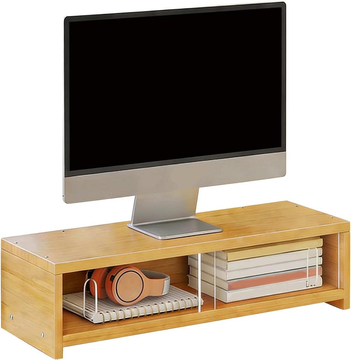 Monitor Verhoger - Desktop Standaard - Ergonomisch Werken - Met Acryl Deur - 52 x 21 cm - Geel