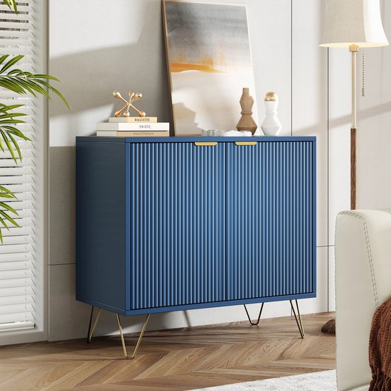 Kast - Dressoir - Halkast - Blauw - 2 Deurs - Dressoir Kasten - 120x30x80cm - Dressoir Kasten Industrieel - Dressoir Industrieel - Halkastje - Halkasten met Deuren - Gangkast - Halmeubel
