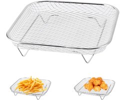 RVS airfryerrek - 20,4 cm koven voor heteluchtfriteuse - vierkant airfryer-rooster - stapelbaar rek voor heteluchtfriteuses met een inhoud van meer dan 5,5 l en accessoires