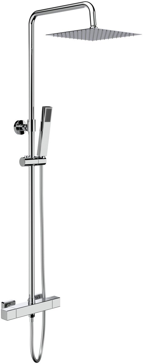 SaniGate Optima Quadro Regendoucheset – Thermostatisch – Chroom – Cool Touch – Opbouw Douche – Inclusief Handdouche