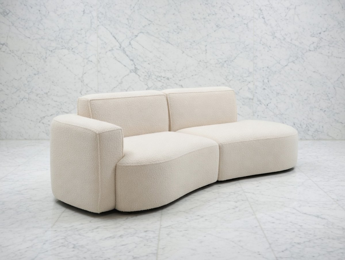 Hoekbank 3-Zits Links 241 cm – Teddy Bouclé Stof – Moderne Loungebank met HR-Schuim – Comfortabele Woonkamer Bank Beige – NoviHome