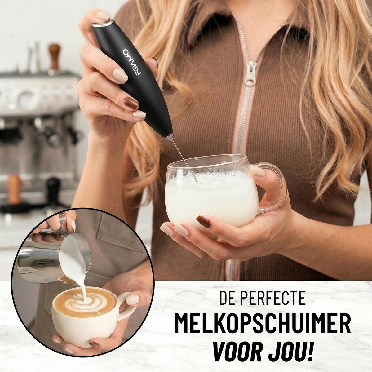 Foamo® Melkopschuimer Electrisch - Handmatige Melkschuimer - Elektrische Melkklopper voor Cappuccino en Matcha - Milk Frother op Batterijen - Zwart — cadeau in Kookcadeaus - foto 3