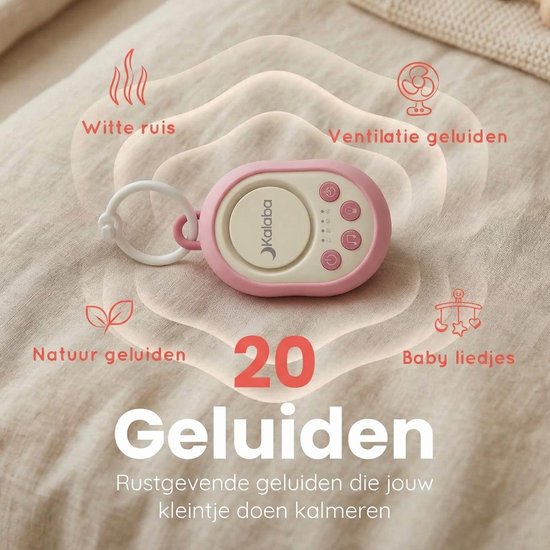 Kalaba Go – White Noise Machine Baby – Witte Ruis Apparaat – 20 Geluiden – Nachtlampje – Oplaadbaar – Roze — afbeelding 4