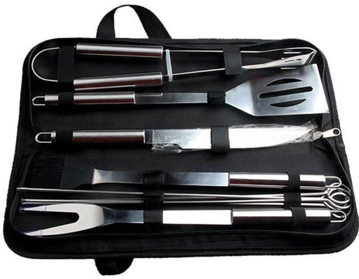 BBQ-gereedschap - 9-delige set - Roestvrij staal - Medium 38 cm - Onmisbaar voor de barbecue
