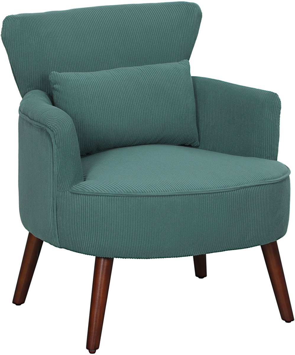 Merax Fauteuil Donkergroen – Comfortabele Gestoffeerde Loungestoel Met Ribstof En Houten Poten – Moderne Accentstoel Voor Woonkamer