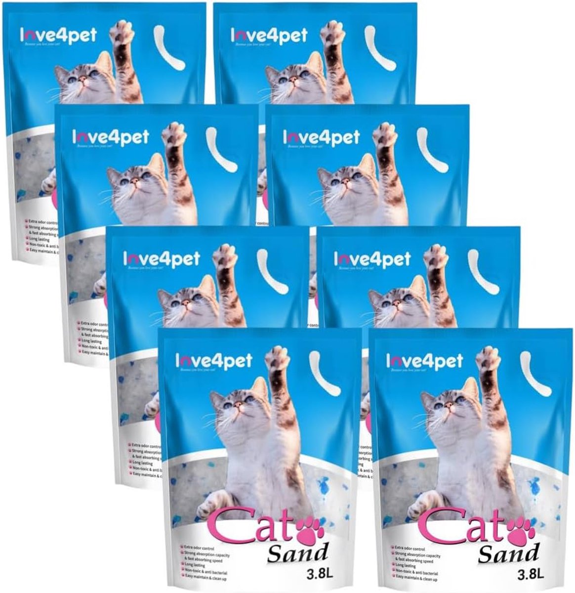 Kattenbakvulling - Silica Gel Korrels - Geurloos - Stofvrij - 8 x 3.8 L - Wit Blauw