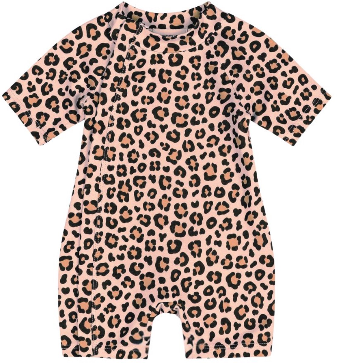Supercute UV Strandpak Kinder – Zwempak Korte Mouw – Panterprint – Met Rits – Bruin / Zwart – 12/18 Maanden Maat 80/86