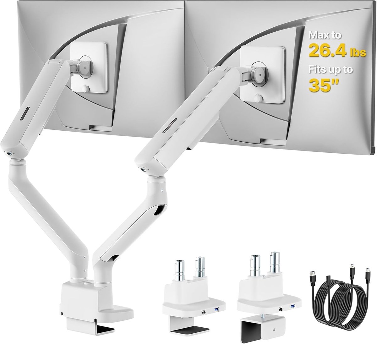 Dubbele Monitorstandaard - Bureauhouder - Productief Werken - Geïntegreerde USB Hub - 17-40 Inch - Wit