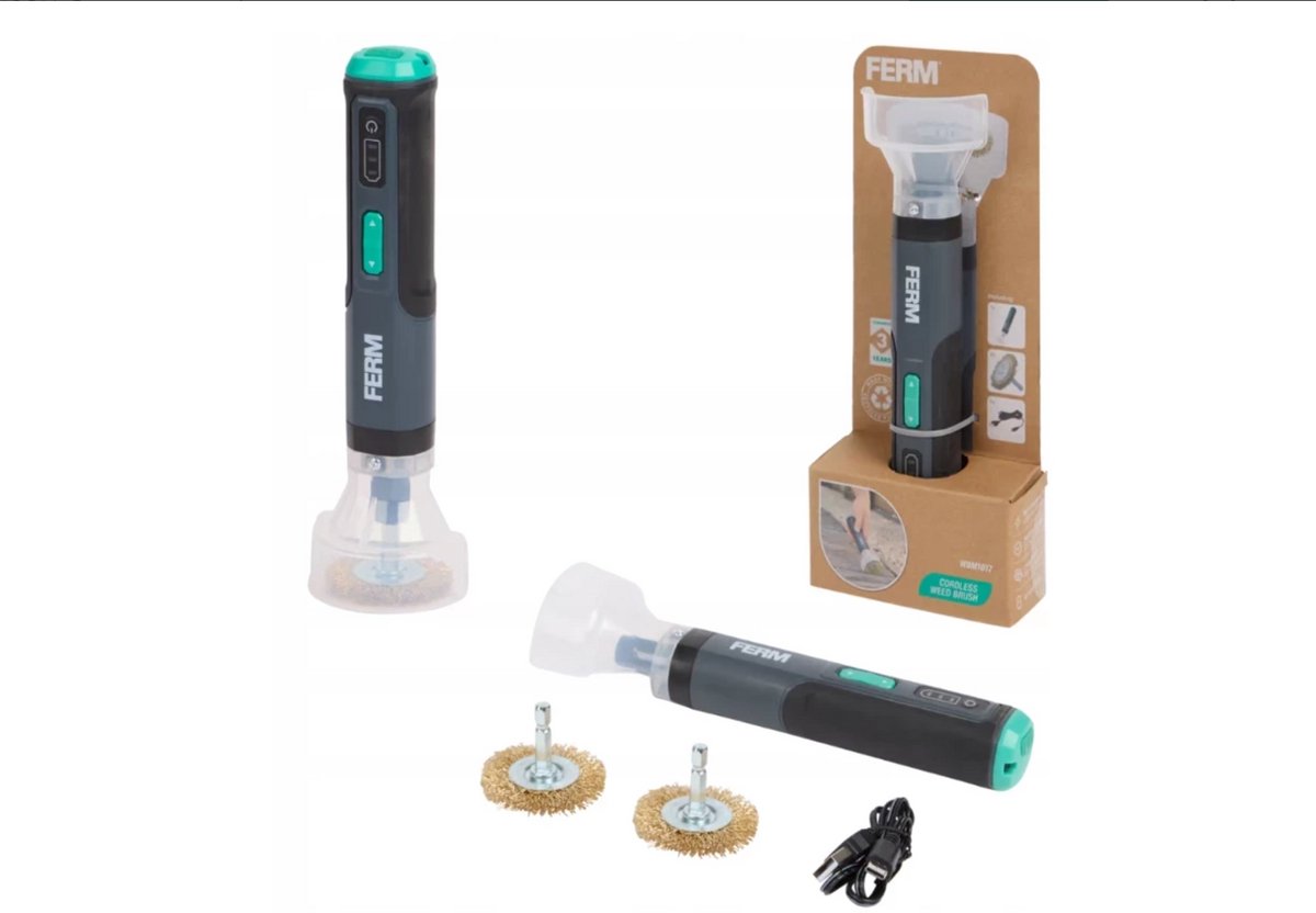 FERM Elektrische Onkruidborstel 4V (WB506DC) — USB‑C, 2 staalborstels, accu 1,5 Ah